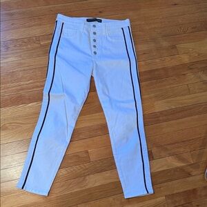 Veronica Beard jeans white High-Rise Button-Front with Black Side Stripe